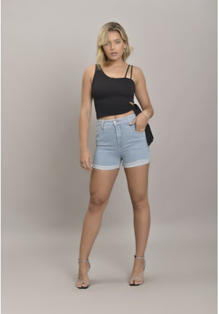 Shorts Jeans Mom Feminino com Barra Dobrada Dialogo Jeans