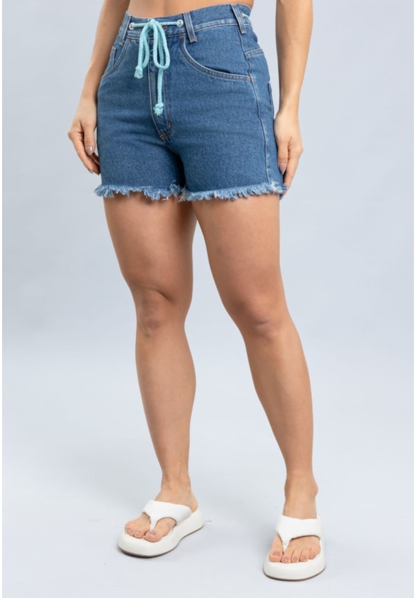 Shorts Jeans Mom Feminino com Cordão e Barra Desfiada Dialogo-f7c8a644-90a8-451b-a7d1-1a27fe248bb9