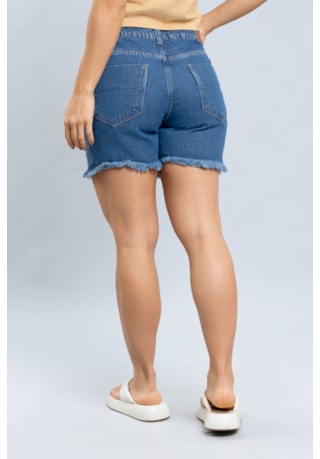 Shorts Jeans Mom Feminino Destroyed Barra Desfiada Dialogo Jeans