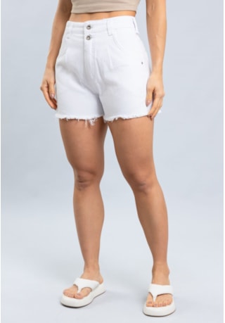 Shorts Mom Feminino de Sarja Branco Barra Desfiada Dialogo