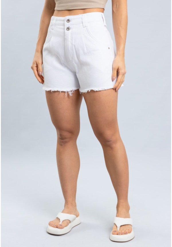 Shorts Mom Feminino de Sarja Branco Barra Desfiada Dialogo-7c7098d1-5cff-4a34-8729-5d5e1e49955d