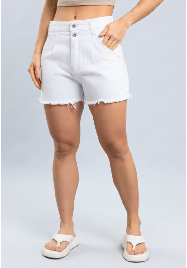 Shorts Mom Feminino de Sarja Branco Barra Desfiada Dialogo-b90546fa-8290-4185-b6b3-31978eae375d