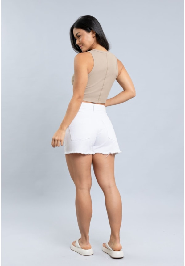 Shorts Mom Feminino de Sarja Branco Barra Desfiada Dialogo-f5f319c2-ed27-41c4-8da3-c3a2121da692