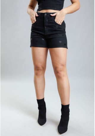 Shorts Mom Feminino de Sarja Preto Cintura Alta Dialogo Jeans