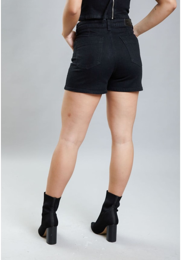 Shorts Mom Feminino de Sarja Preto Cintura Alta Dialogo Jeans-dcdd8a5f-f7bc-4db1-ad01-b8f961702c08