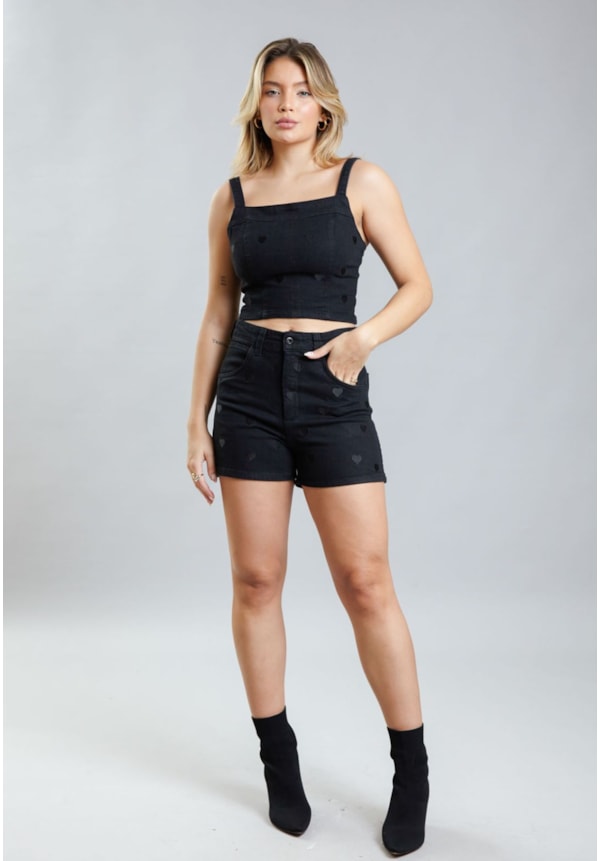 Shorts Mom Feminino de Sarja Preto Cintura Alta Dialogo Jeans-1f844cb1-1438-4649-ab6d-e33dbc7f177f