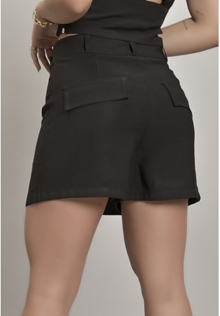 Shorts Saia Feminino com Bolsos na Cor Preto Dialogo Jeans