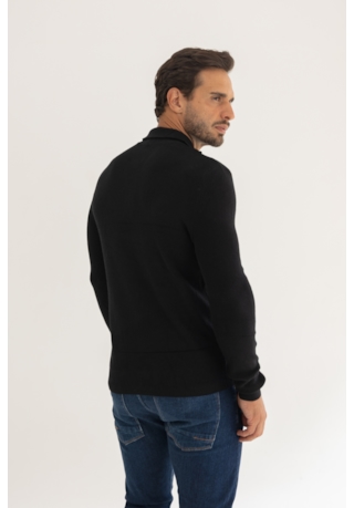 Suéter Meio Zíper Masculino em Tricô Canelado na Cor Preto Dialogo