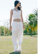 Top Blusa curta de alça na cor Off-White Dialogo Jeans Feminino