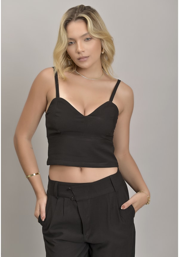 Top Blusa curta de alça na cor Preto Dialogo Jeans Feminino-704d0ebb-d30a-4745-90e1-06f8b5ee6e20