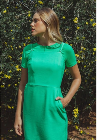 Vestido Curto Feminino de Alça na Cor Verde Dialogo Jeans